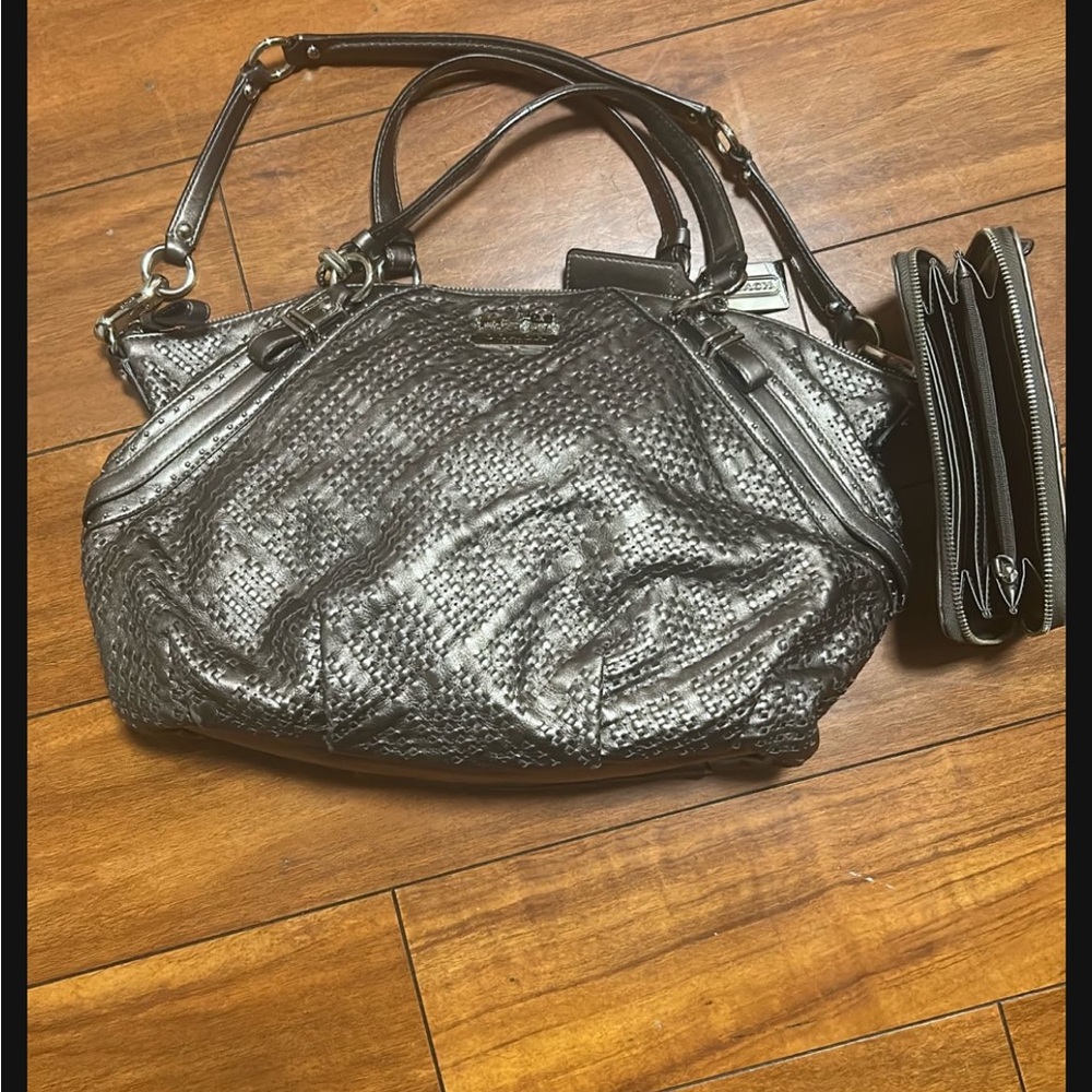 Coach Black Woven Leather Tote Bag